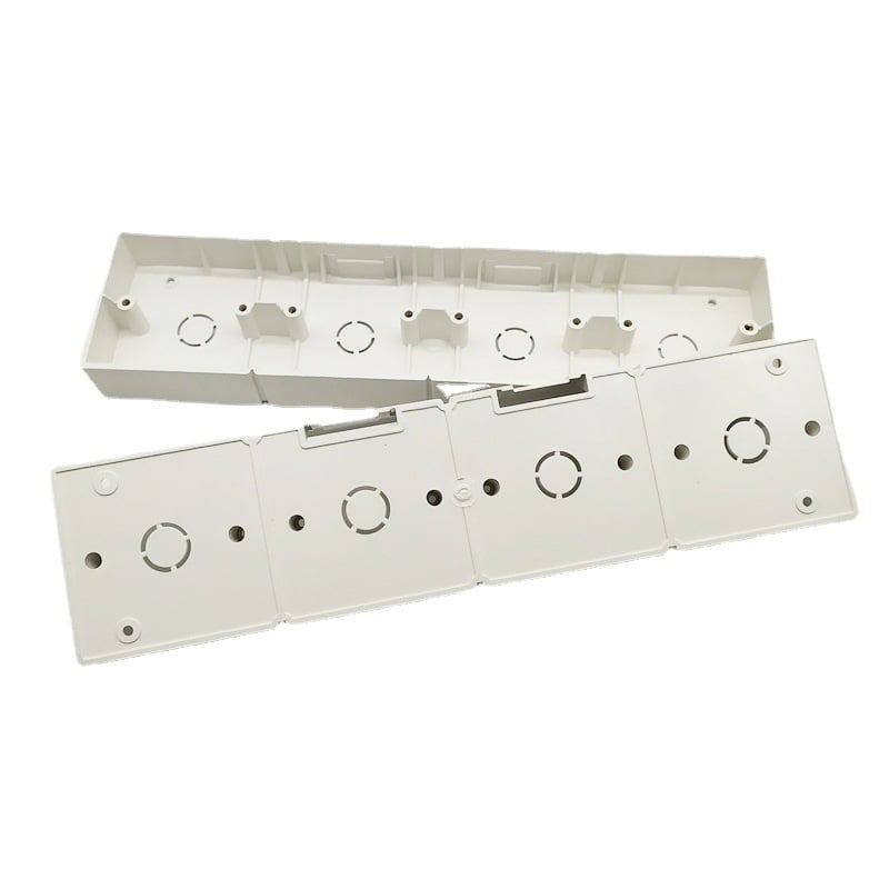 Cutie de conectare tip 86, montaj pe suprafață, 4 prize, PVC ignifug, bază îngroșată, pentru întrerupătoare și prize