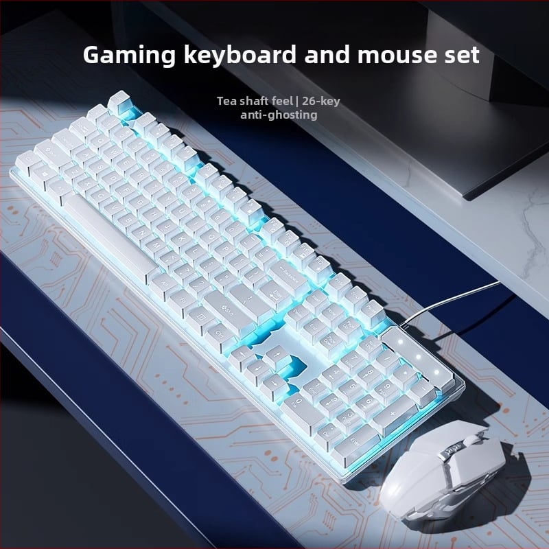 Σετ πληκτρολογίου και ποντικιού για παιχνίδια με μηχανικούς καφέ διακόπτες, ενσύρματο, συμβατό με PC και φορητό υπολογιστή.