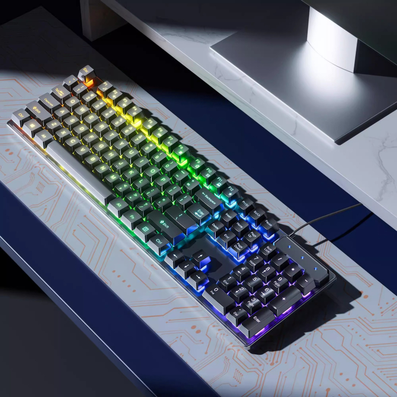 Σετ πληκτρολογίου και ποντικιού για παιχνίδια με μηχανικούς καφέ διακόπτες, ενσύρματο, συμβατό με PC και φορητό υπολογιστή.