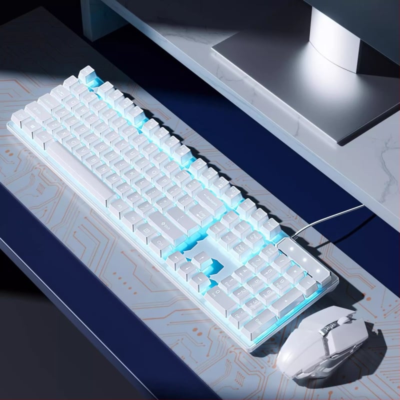 Σετ πληκτρολογίου και ποντικιού για παιχνίδια με μηχανικούς καφέ διακόπτες, ενσύρματο, συμβατό με PC και φορητό υπολογιστή.