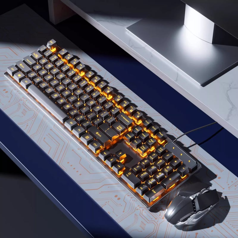 Σετ πληκτρολογίου και ποντικιού για παιχνίδια με μηχανικούς καφέ διακόπτες, ενσύρματο, συμβατό με PC και φορητό υπολογιστή.