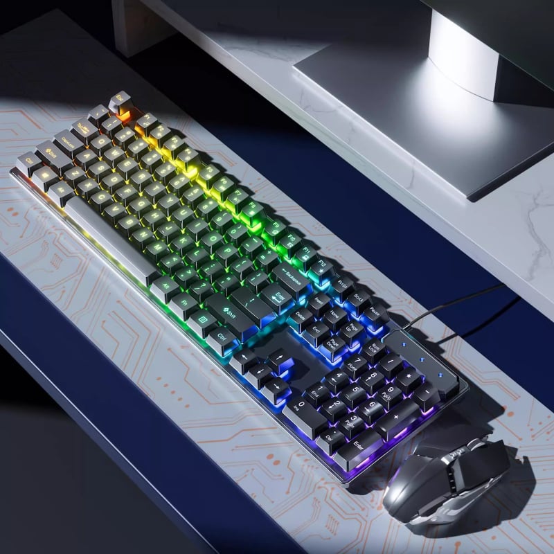 Σετ πληκτρολογίου και ποντικιού για παιχνίδια με μηχανικούς καφέ διακόπτες, ενσύρματο, συμβατό με PC και φορητό υπολογιστή.