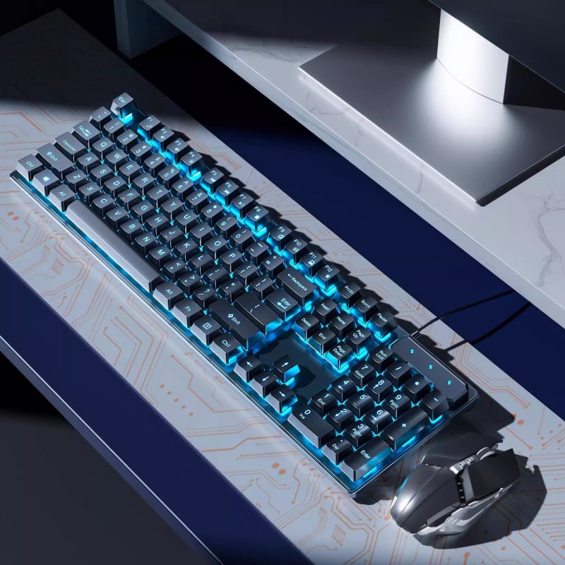 Σετ πληκτρολογίου και ποντικιού για παιχνίδια με μηχανικούς καφέ διακόπτες, ενσύρματο, συμβατό με PC και φορητό υπολογιστή.