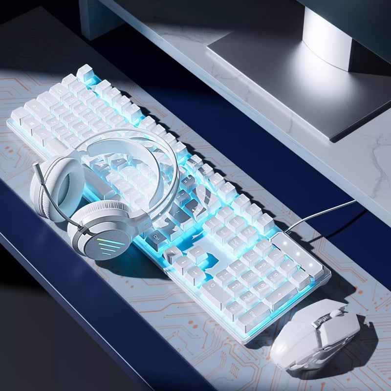 Σετ πληκτρολογίου και ποντικιού για παιχνίδια με μηχανικούς καφέ διακόπτες, ενσύρματο, συμβατό με PC και φορητό υπολογιστή.