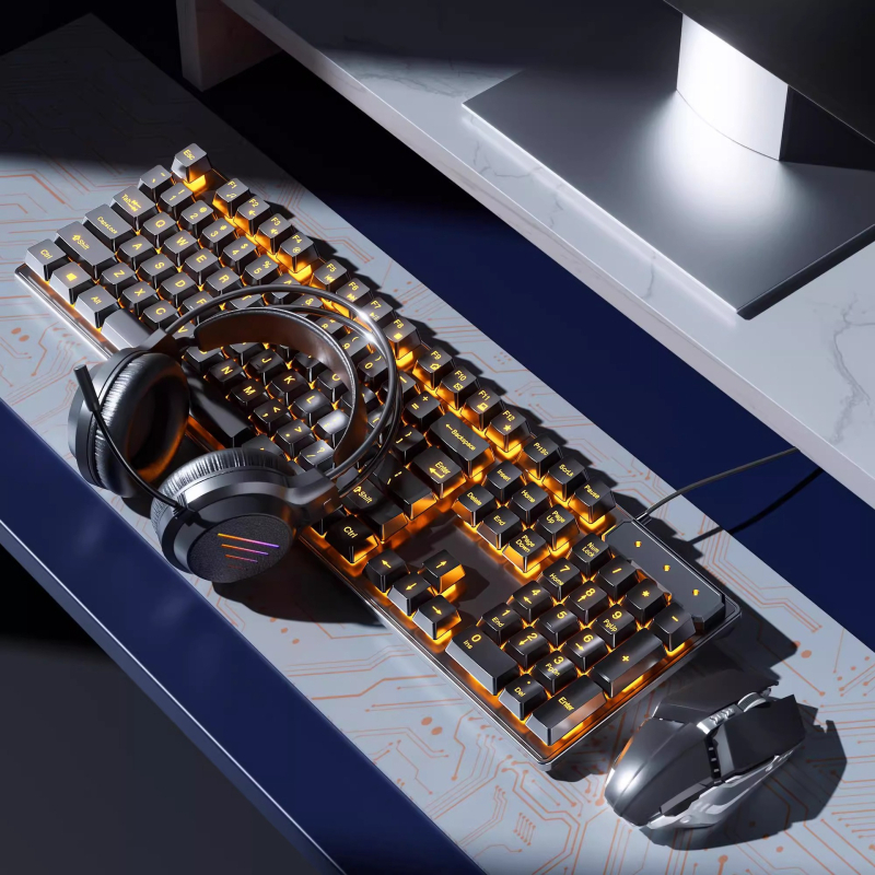 Σετ πληκτρολογίου και ποντικιού για παιχνίδια με μηχανικούς καφέ διακόπτες, ενσύρματο, συμβατό με PC και φορητό υπολογιστή.