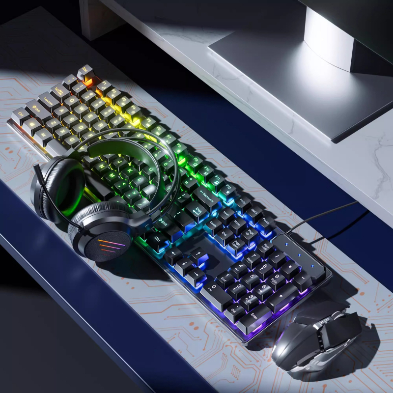 Σετ πληκτρολογίου και ποντικιού για παιχνίδια με μηχανικούς καφέ διακόπτες, ενσύρματο, συμβατό με PC και φορητό υπολογιστή.