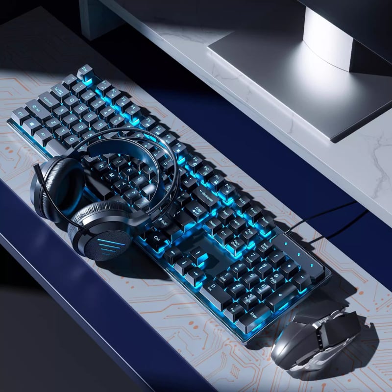 Σετ πληκτρολογίου και ποντικιού για παιχνίδια με μηχανικούς καφέ διακόπτες, ενσύρματο, συμβατό με PC και φορητό υπολογιστή.