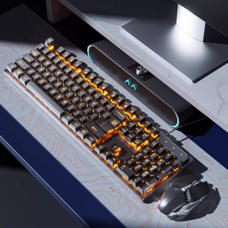 Σετ πληκτρολογίου και ποντικιού για παιχνίδια με μηχανικούς καφέ διακόπτες, ενσύρματο, συμβατό με PC και φορητό υπολογιστή.