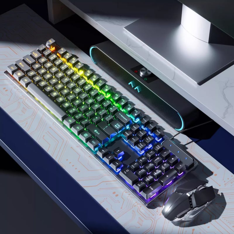 Σετ πληκτρολογίου και ποντικιού για παιχνίδια με μηχανικούς καφέ διακόπτες, ενσύρματο, συμβατό με PC και φορητό υπολογιστή.