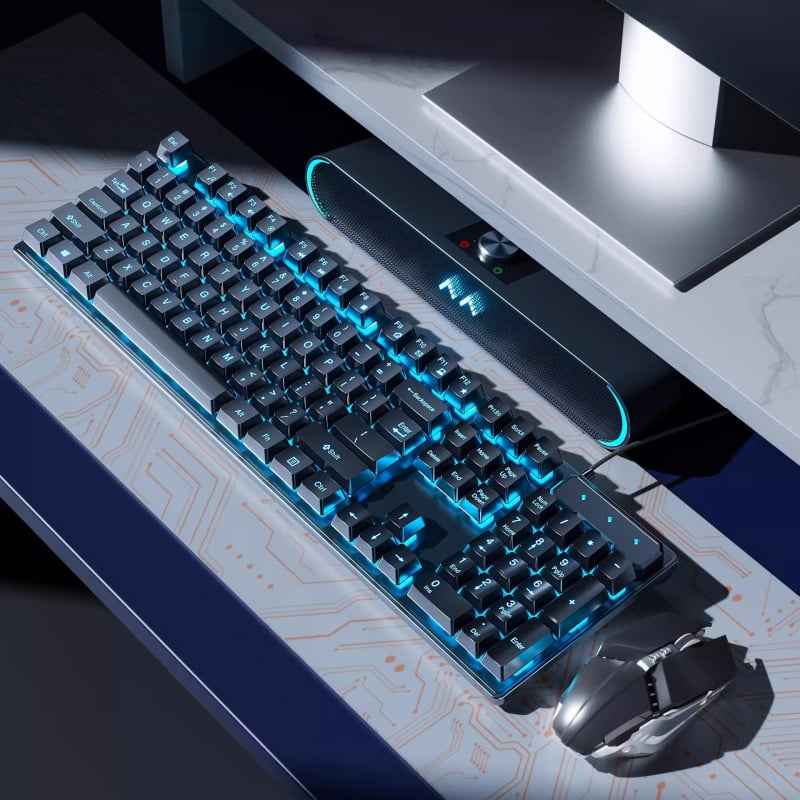 Σετ πληκτρολογίου και ποντικιού για παιχνίδια με μηχανικούς καφέ διακόπτες, ενσύρματο, συμβατό με PC και φορητό υπολογιστή.