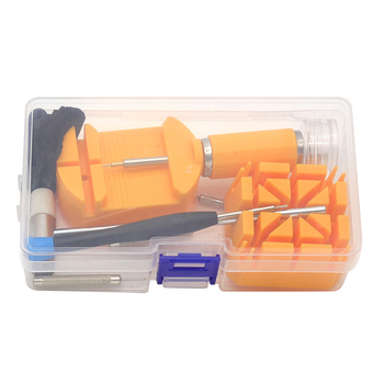 Pulksteņu remonta komplekts: korpusa atvērtājs, siksnas atdalītājs, siksnas regulētājs, pin izspiedējs, mazs āmurs, nerūsējošais tērauds — zīmols Xing wei qiang