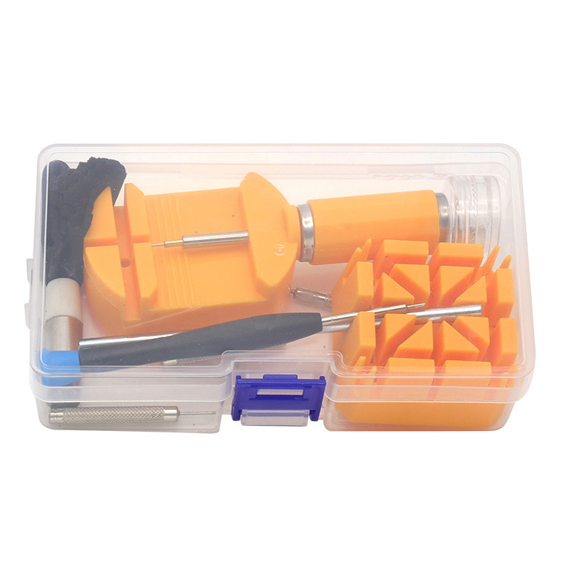 Pulksteņu remonta komplekts: korpusa atvērtājs, siksnas atdalītājs, siksnas regulētājs, pin izspiedējs, mazs āmurs, nerūsējošais tērauds — zīmols Xing wei qiang