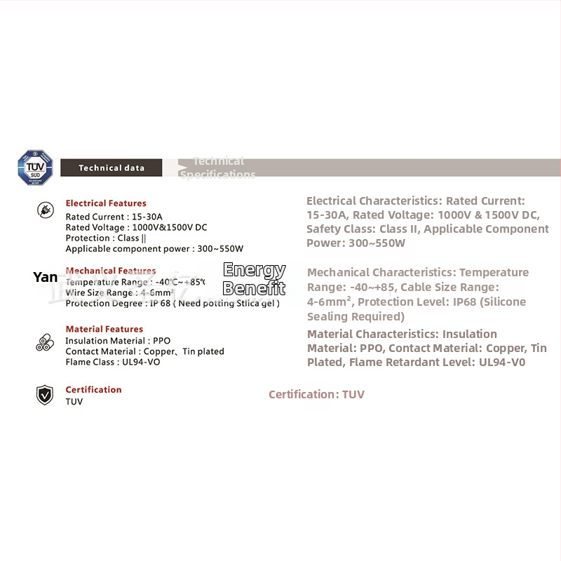 Τριμερες κουτί διακλαδώσεων φωτοβολταϊκών για υψηλής ισχύος παραγωγής, αδιάβροχο