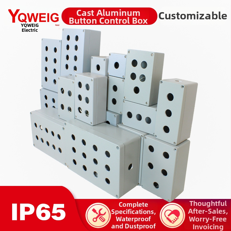 Ovládací box Start/Stop tlačidla, vodotesný, z hliníkovej zliatiny, box s 1/2/3 otvormi, núdzové vypnutie