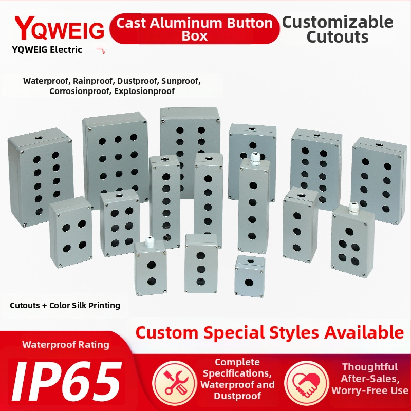 Ovládací box Start/Stop tlačidla, vodotesný, z hliníkovej zliatiny, box s 1/2/3 otvormi, núdzové vypnutie