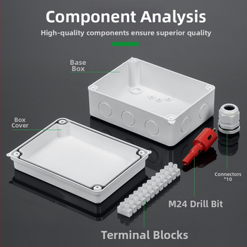Cutie etanșă IP65 pentru interior/exterior, din ABS, impermeabilă, cu găuri preforate pentru cabluri