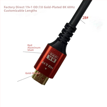 Καλώδιο HDMI (HDMI 2.1) – Ατσάλι με επικάλυψη χαλκού, Χρυσές επαφές, Σταθερός αρσενικός συνδετήρας HDMI