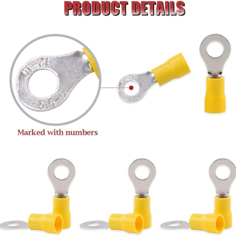 Кримп терминал – 1 полюс, O-тип кръгъл нос за кабел, предварително изолиран меден контакт (Модел CC0100060, Guanxi, за електроуреди)