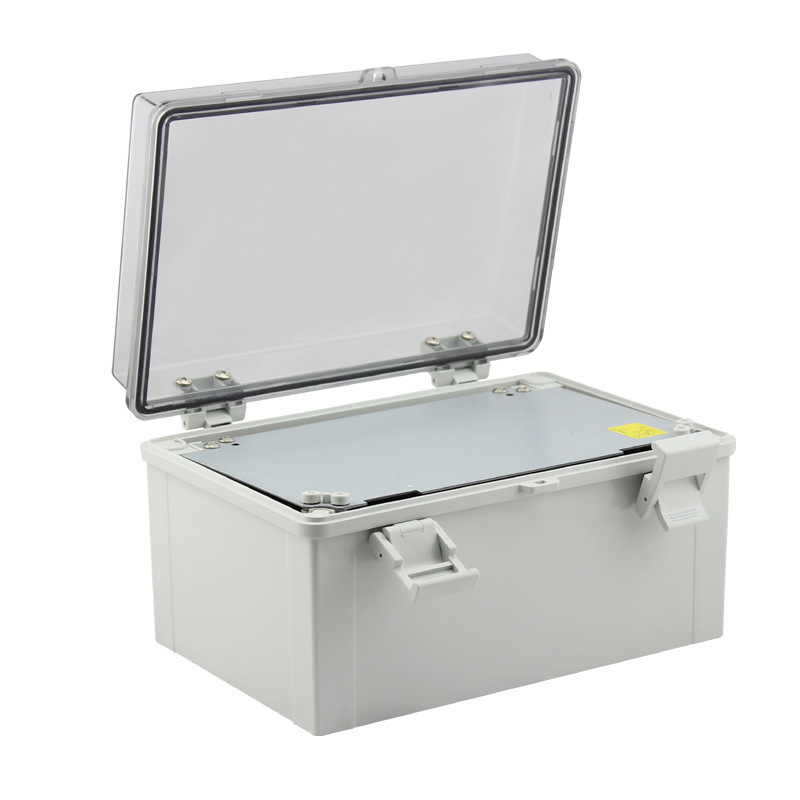 Αδιάβροχο κιβώδιο διακλάδωσης καλωδίων με θήκη μετρητή, τύπος κούμπωμα, με μεντεσέδες, IP66, PC βιομηχανικό πλαστικό, πλάκα 2,5 mm, CE