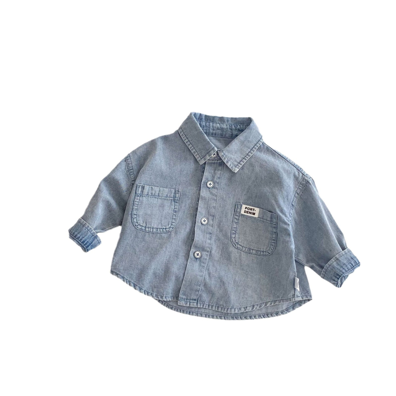 Dječja košulja, korejski stil, rever ovratnik, dugi rukavi, jednostavan uzorak, pamuk 95%