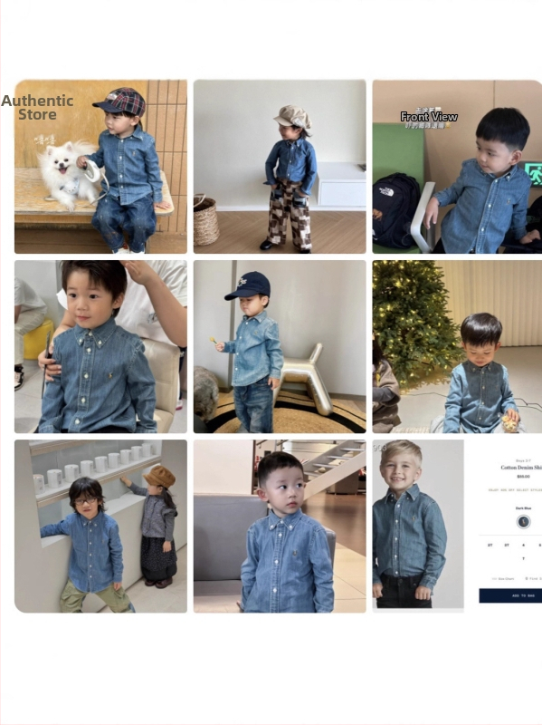 Detská rifľová košeľa s dlhými rukávmi, washed, 100% bavlna, karikatúrny vzor, 3–8 rokov