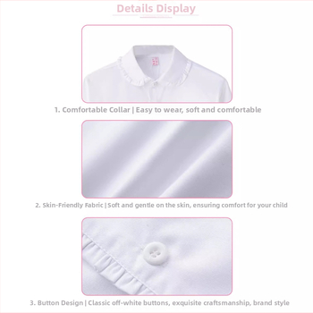 Cămașă de fetițe din bumbac, mânecă lungă, guler rotund, stil korean pentru uniformă școlară, 97% bumbac