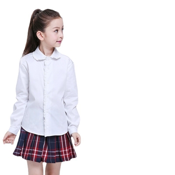 Cămașă de fetițe din bumbac, mânecă lungă, guler rotund, stil korean pentru uniformă școlară, 97% bumbac