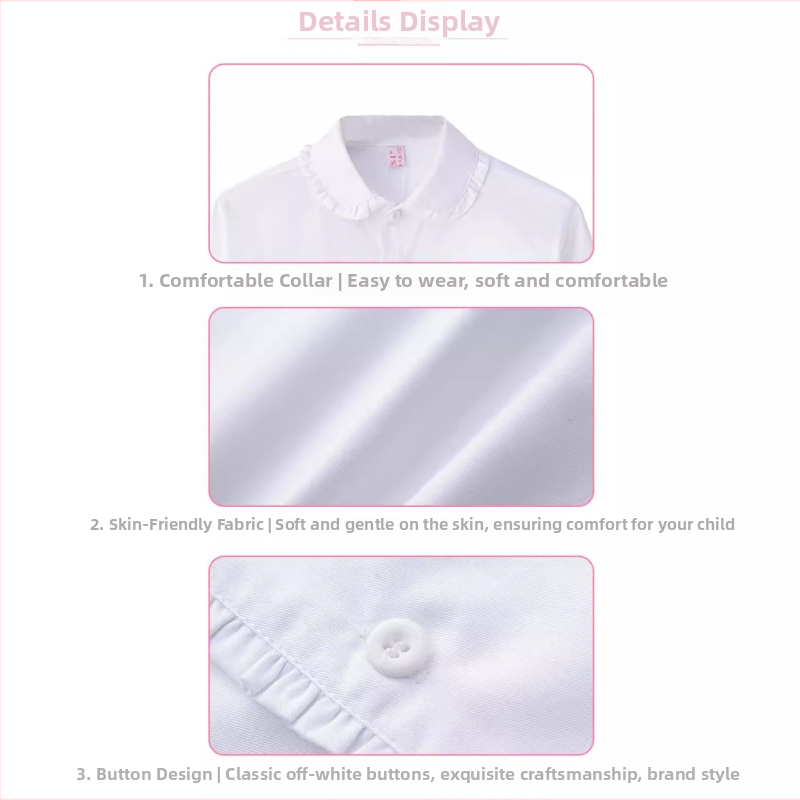 Cămașă de fetițe din bumbac, mânecă lungă, guler rotund, stil korean pentru uniformă școlară, 97% bumbac