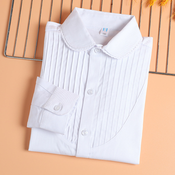 Dievčenská košeľa s dlhým rukávom z 100% bavlny, golier s čipkou a volánikom vo forme polmesiaca, štýl Kórea, vhodné pre deti od 8 rokov