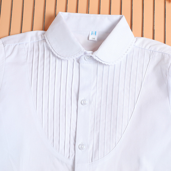 Dievčenská košeľa s dlhým rukávom z 100% bavlny, golier s čipkou a volánikom vo forme polmesiaca, štýl Kórea, vhodné pre deti od 8 rokov