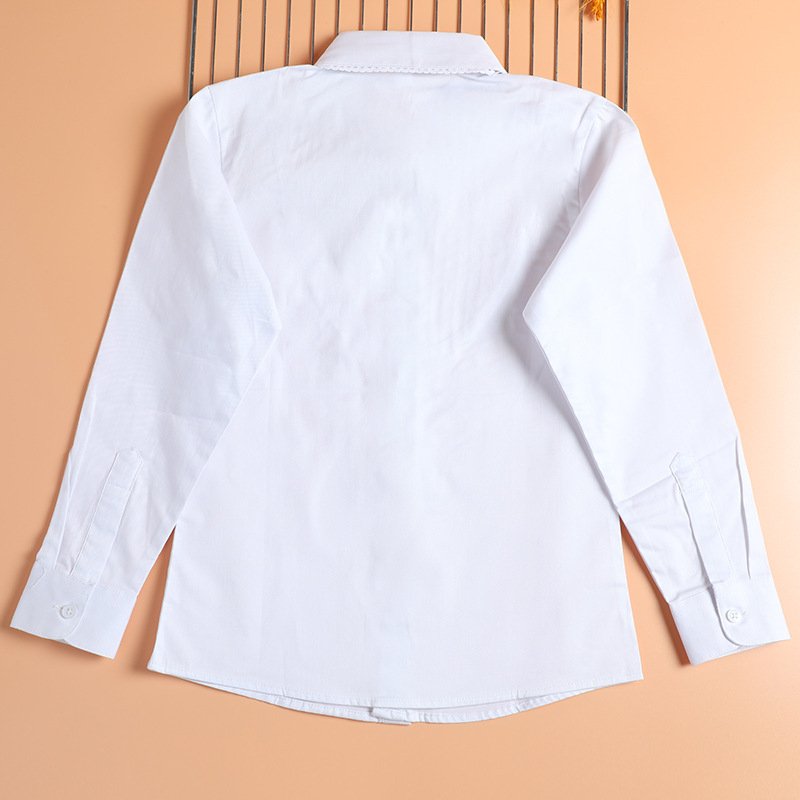 Dievčenská košeľa s dlhým rukávom z 100% bavlny, golier s čipkou a volánikom vo forme polmesiaca, štýl Kórea, vhodné pre deti od 8 rokov