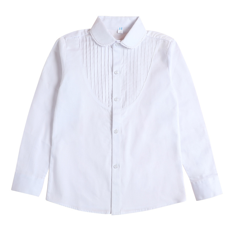 Dievčenská košeľa s dlhým rukávom z 100% bavlny, golier s čipkou a volánikom vo forme polmesiaca, štýl Kórea, vhodné pre deti od 8 rokov