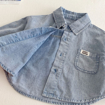 Gyermekeknek szóló denim ing, koreai stílus, gallér lapel, hosszú ujjú, 95% pamut