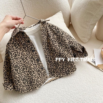 Dječje gornje tijelo s leopard printom u korejskom stilu, pamuk, dugi rukavi, ovratnik s reverom, crtani uzorak, proljeće i jesen, za uzrast 3–8 godina