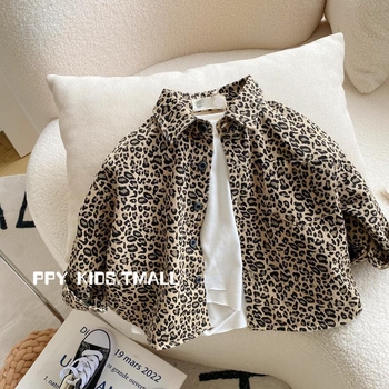 Dječje gornje tijelo s leopard printom u korejskom stilu, pamuk, dugi rukavi, ovratnik s reverom, crtani uzorak, proljeće i jesen, za uzrast 3–8 godina