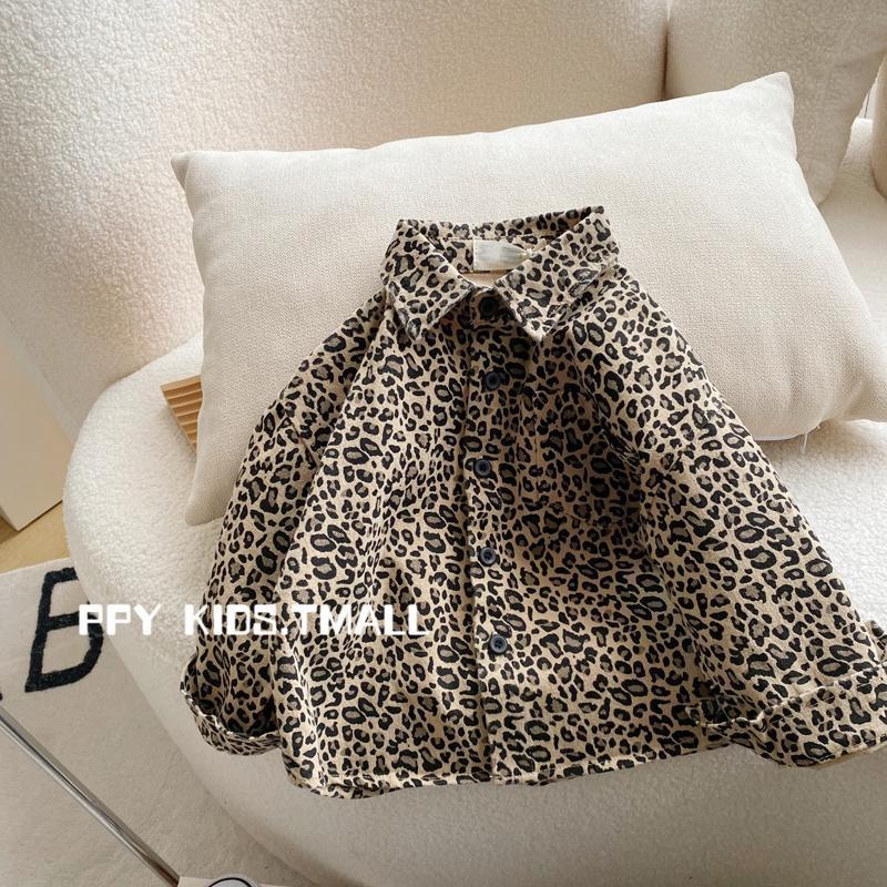 Dječje gornje tijelo s leopard printom u korejskom stilu, pamuk, dugi rukavi, ovratnik s reverom, crtani uzorak, proljeće i jesen, za uzrast 3–8 godina