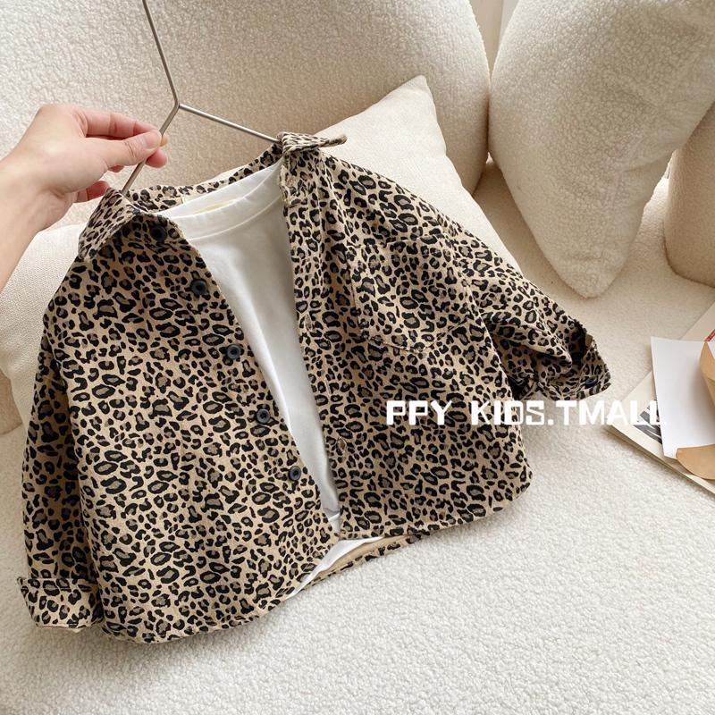 Dječje gornje tijelo s leopard printom u korejskom stilu, pamuk, dugi rukavi, ovratnik s reverom, crtani uzorak, proljeće i jesen, za uzrast 3–8 godina