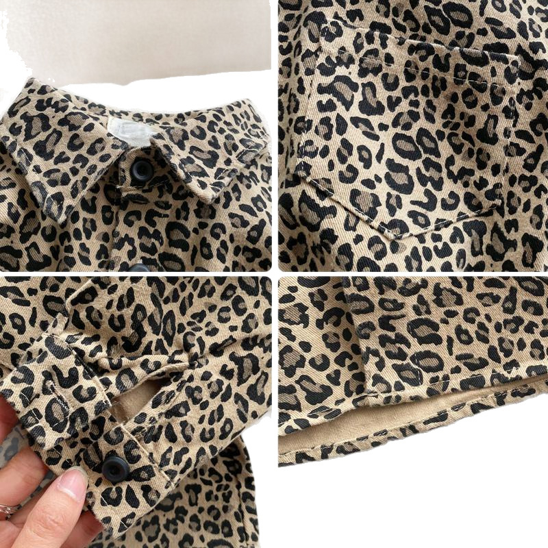 Dječje gornje tijelo s leopard printom u korejskom stilu, pamuk, dugi rukavi, ovratnik s reverom, crtani uzorak, proljeće i jesen, za uzrast 3–8 godina
