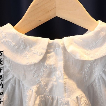 Cămașă pentru copii – stil dulce, mâneci lungi cu dantelă, guler rotund, bumbac 91–95%, vârsta 3–8 ani