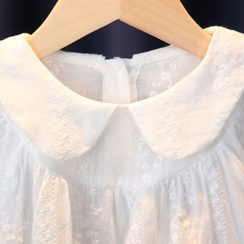 Cămașă pentru copii – stil dulce, mâneci lungi cu dantelă, guler rotund, bumbac 91–95%, vârsta 3–8 ani