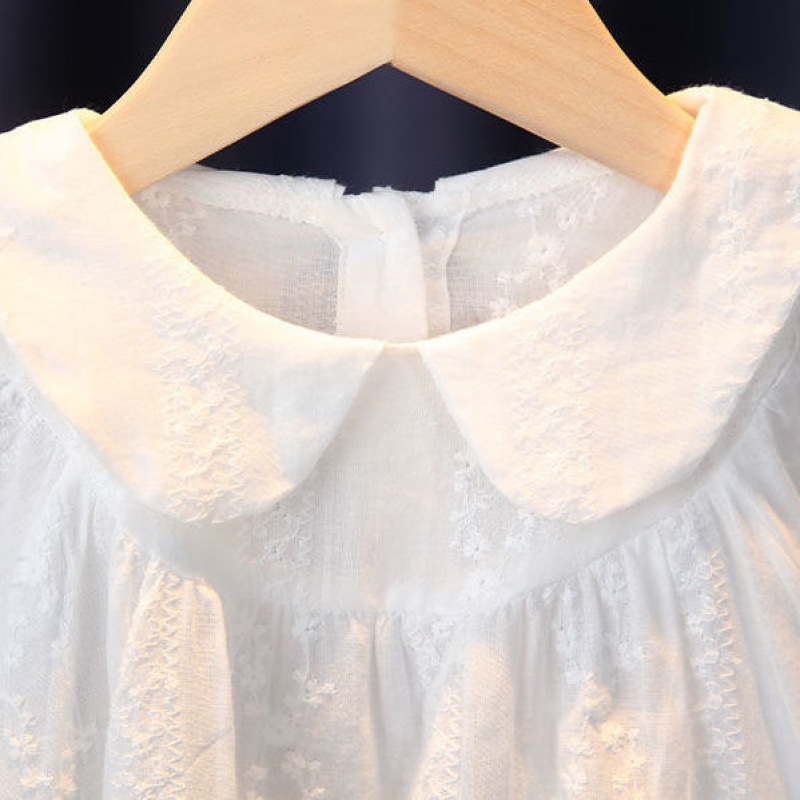 Cămașă pentru copii – stil dulce, mâneci lungi cu dantelă, guler rotund, bumbac 91–95%, vârsta 3–8 ani