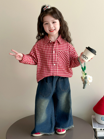 Detský dvojdielny set pre skorú jeseň: košieľka a tričko, s golierom s klopou, mriežkový vzor, 88% polyester, 3–8 rokov.