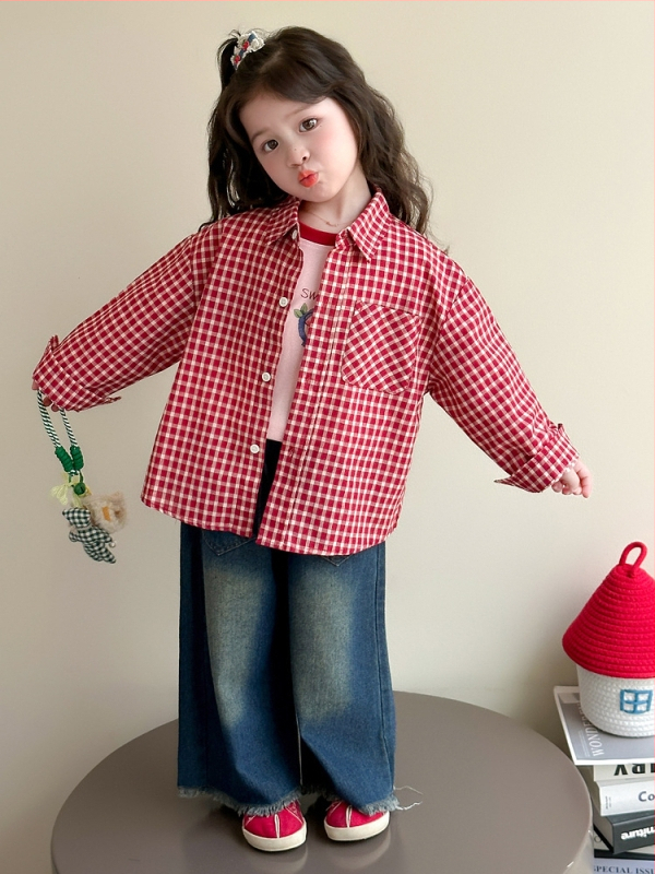 Detský dvojdielny set pre skorú jeseň: košieľka a tričko, s golierom s klopou, mriežkový vzor, 88% polyester, 3–8 rokov.