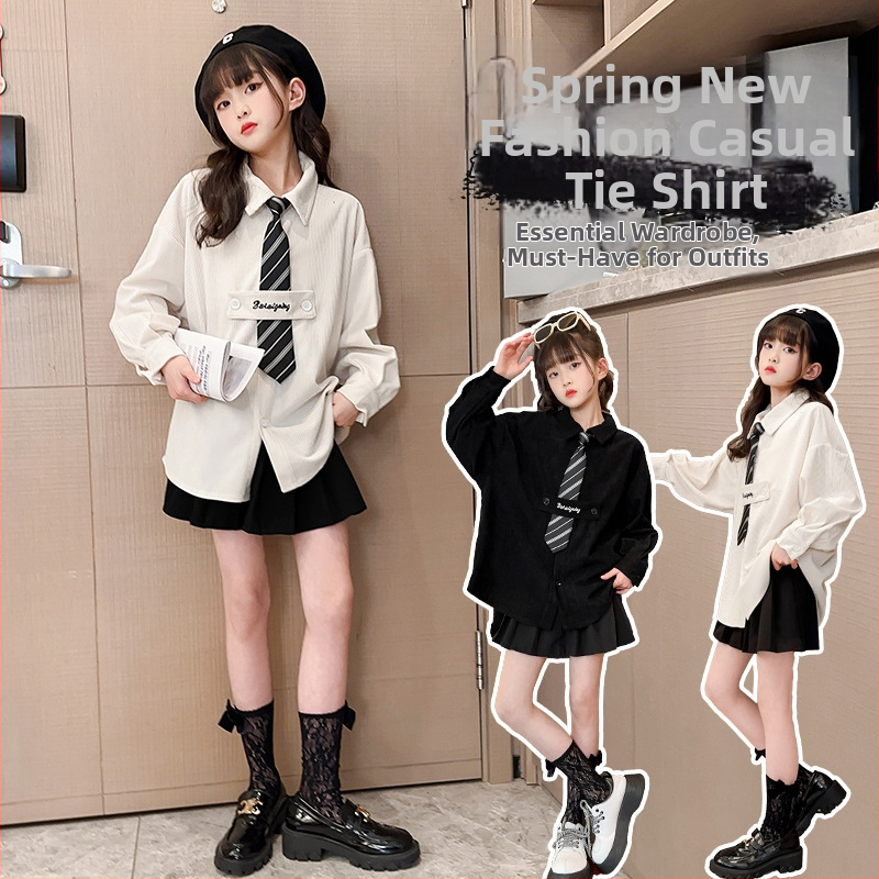 Detská košeľa, kórejský štýl, dlhé rukávy, golier rever, kordurový materiál s 90% bavlnou