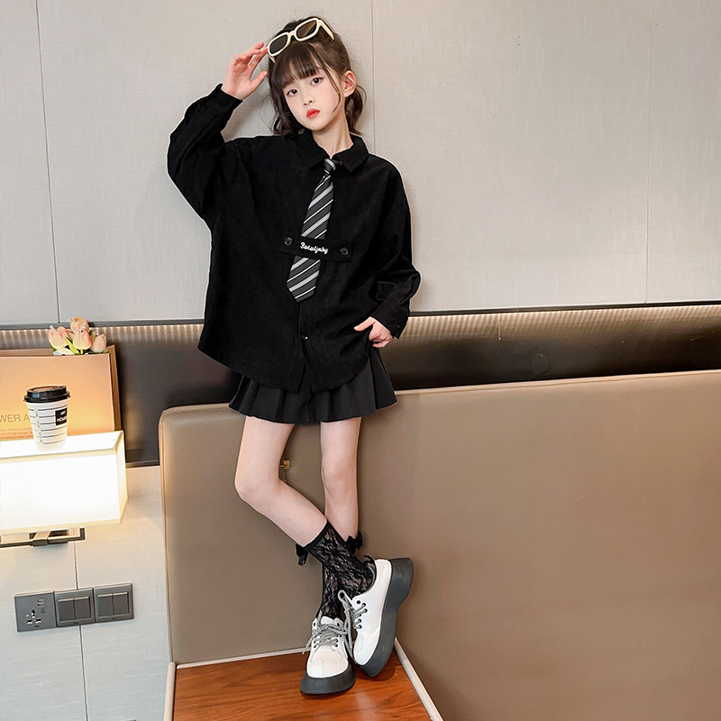 Detská košeľa, kórejský štýl, dlhé rukávy, golier rever, kordurový materiál s 90% bavlnou