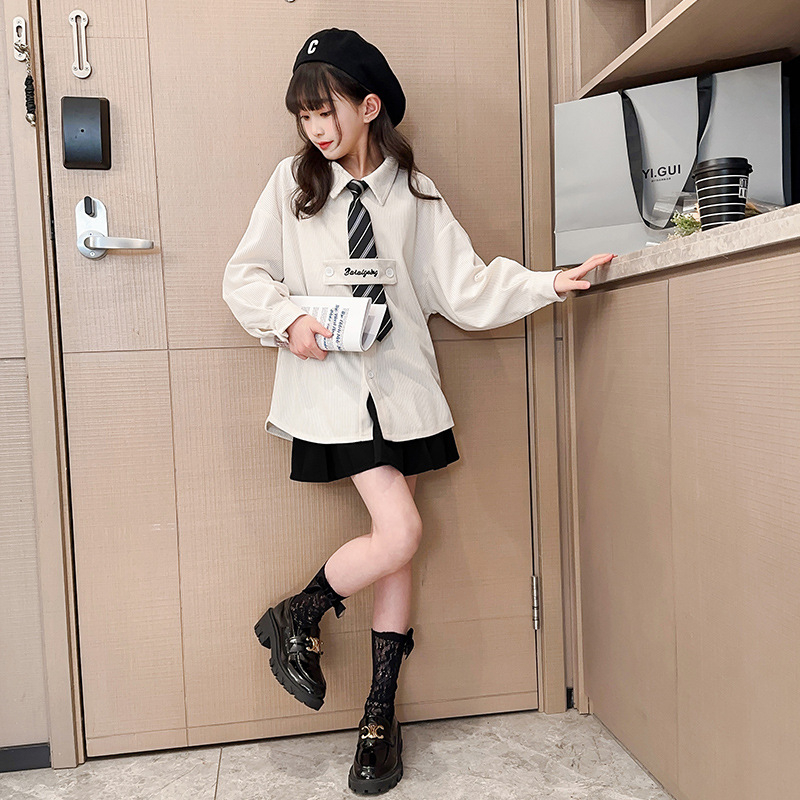 Detská košeľa, kórejský štýl, dlhé rukávy, golier rever, kordurový materiál s 90% bavlnou