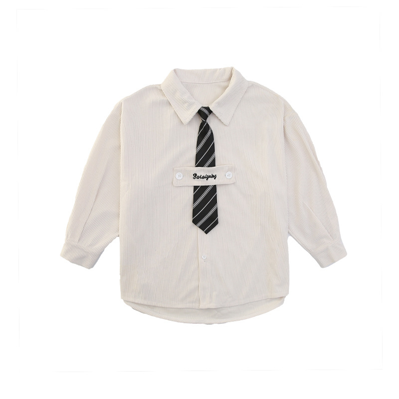 Detská košeľa, kórejský štýl, dlhé rukávy, golier rever, kordurový materiál s 90% bavlnou