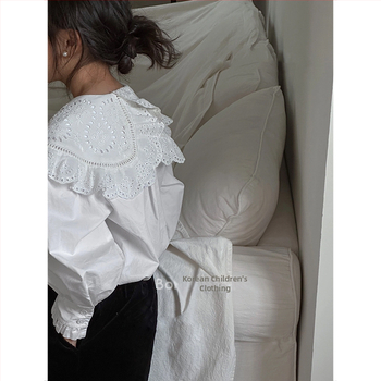 Detská košeľa, kórejský štýl, okrúhly výstrih, dlhé rukávy, 100% bavlna
