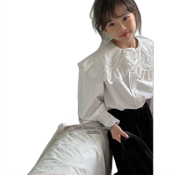 Detská košeľa, kórejský štýl, okrúhly výstrih, dlhé rukávy, 100% bavlna