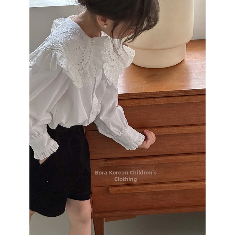 Detská košeľa, kórejský štýl, okrúhly výstrih, dlhé rukávy, 100% bavlna